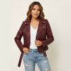 Biker Jacket Women Faux Leather Zip Lined Tailored Fit