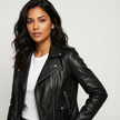 Biker Jacket Women Faux Leather Zip Lined Tailored Fit