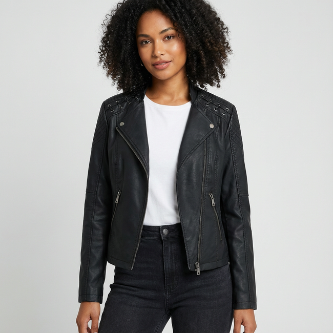 Helena | Faux Leather Moto Jacket for Women