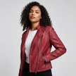 Biker Jacket Women Faux Leather Asymmetric Zip Shoulder Detail