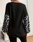 Knit Sweater Women Leopard Print Sleeves Relaxed Fit