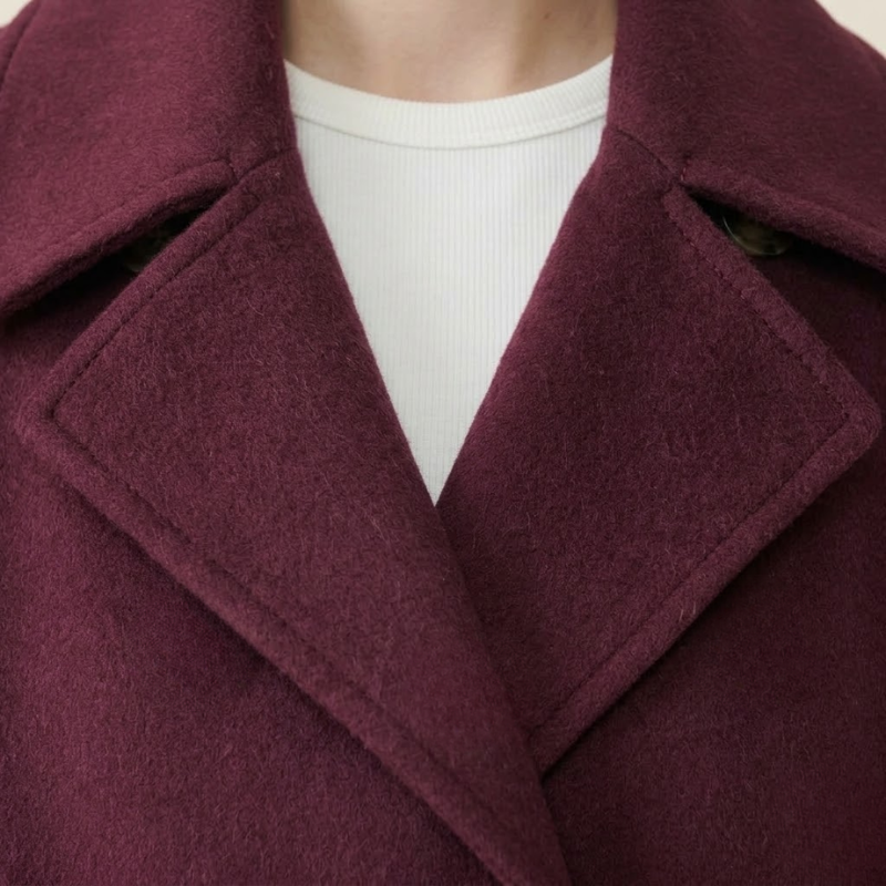 Wool Blend Coat Women Double-Breasted Short Wide Lapel Winter