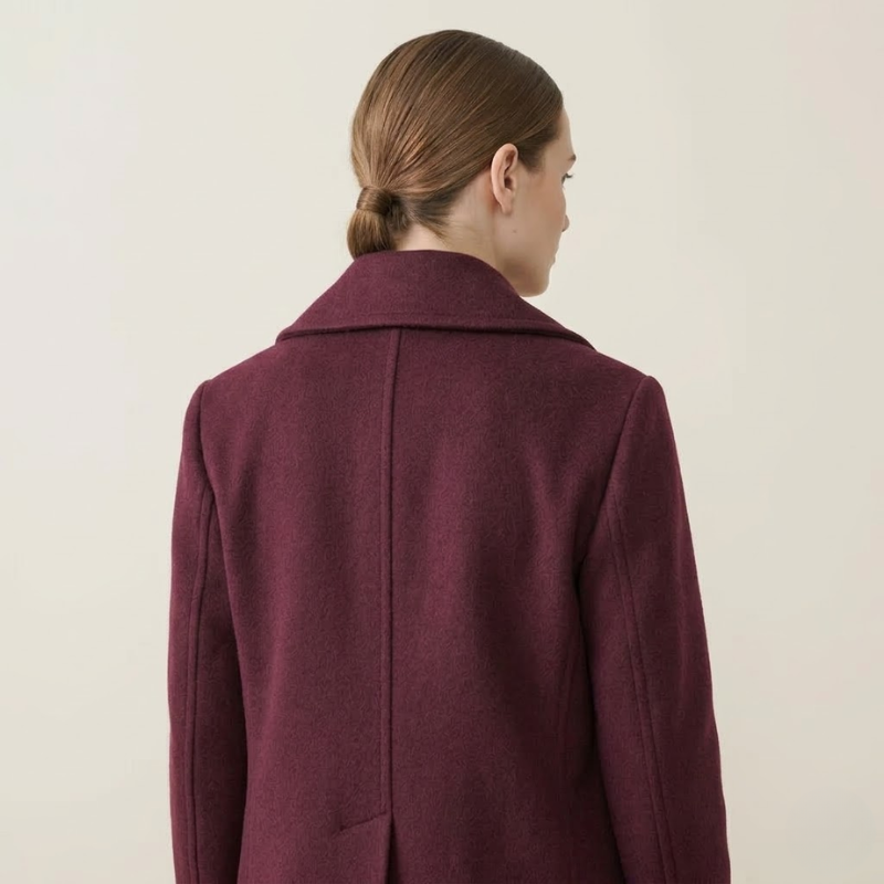 Wool Blend Coat Women Double-Breasted Short Wide Lapel Winter