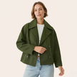 Wool Blend Coat Women Double-Breasted Short Wide Lapel Winter