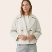Wool Blend Coat Women Double-Breasted Short Wide Lapel Winter