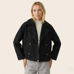 Wool Blend Coat Women Double-Breasted Short Wide Lapel Winter