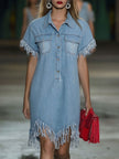 FJØRNA denim tassel mini dress featuring casual style, with tassel details and a relaxed fit, perfect for everyday wear