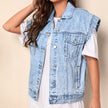 Denim Vest Women Sleeveless Vintage Chest Pockets