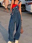 Denim Dungarees Women Wide Leg Adjustable Straps