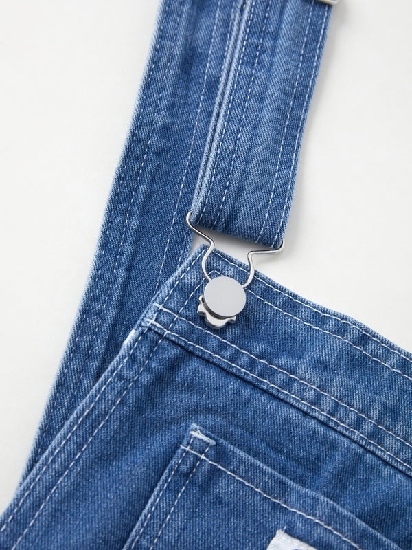 Denim Dungarees Women Wide Leg Adjustable Straps