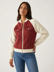 Denim Bomber Jacket Women Soft Knit Sleeves Zip Front