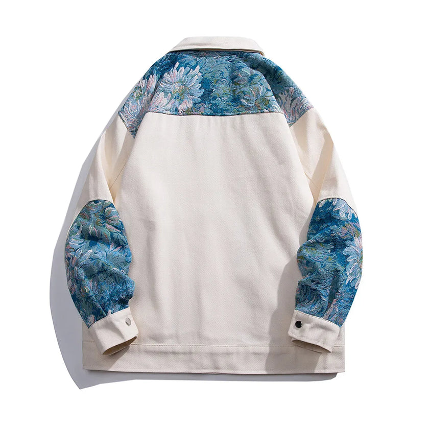 Denim Jacket Women Embroidered Floral Trucker