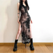 FJØRNA distressed sheer women's maxi dress, lightweight and flowy for summer and special occasions, featuring a stylish distressed design.