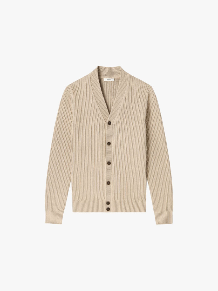 Wool Cardigan Men V-Neck Button Front Long Sleeve