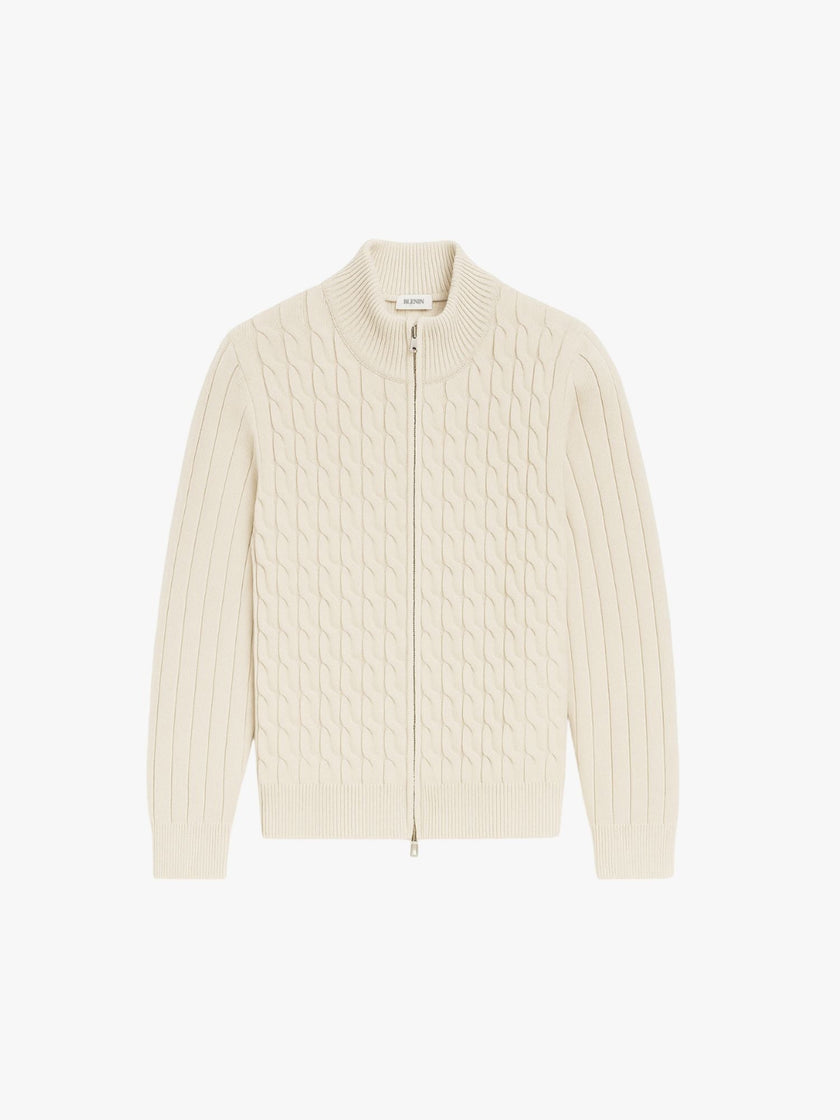 Cable Knit Cardigan Men Slim Fit Button Front Crew Neck