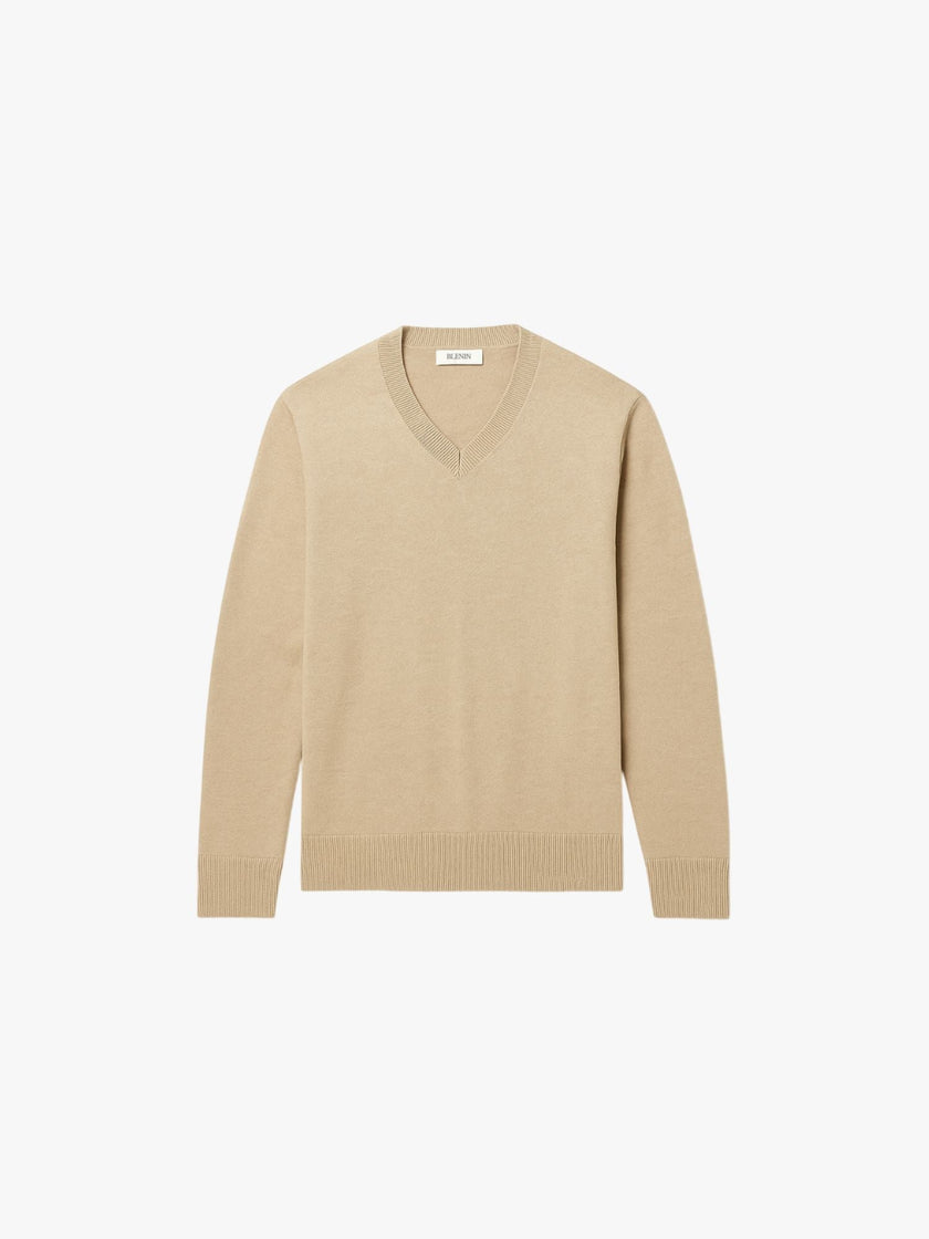 Cashmere Sweater Men V-Neck Slim Fit Long Sleeve