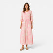 Lightweight women's summer floral midi dress by FJØRNA with bohemian-inspired floral print and flowing silhouette.