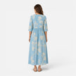 Lightweight women's summer floral midi dress by FJØRNA featuring a bohemian design and flowing fabric.