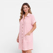 FJØRNA women's linen shirt dress with pockets, casual summer style, featuring a relaxed fit and lightweight fabric.