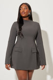 FJØRNA women's grey mini dress with split sleeves, perfect for party and day wear, featuring a stylish and modern design.