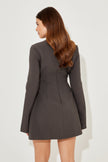FJØRNA women's grey mini dress with split sleeves, structured design, perfect for party and daytime wear, stylish and comfortable.