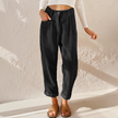 Lightweight FJØRNA women's summer trousers with elastic waist, breathable flowy fabric, casual corduroy style.
