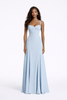 Light blue FJØRNA corset-back lace mini dress with elegant fit and intricate detailing, perfect for stylish occasions.