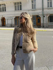 Cropped Knit Cardigan Women Gold Button Front Pockets