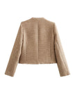 Cropped Knit Cardigan Women Gold Button Front Pockets