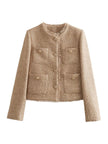 Cropped Knit Cardigan Women Gold Button Front Pockets