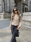Cropped Knit Cardigan Women Gold Button Front Pockets