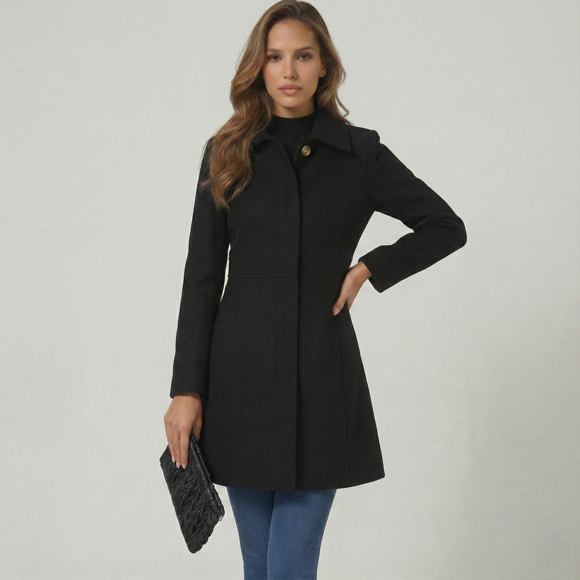 A-Line Coat Women Button Front Classic Collar Winter