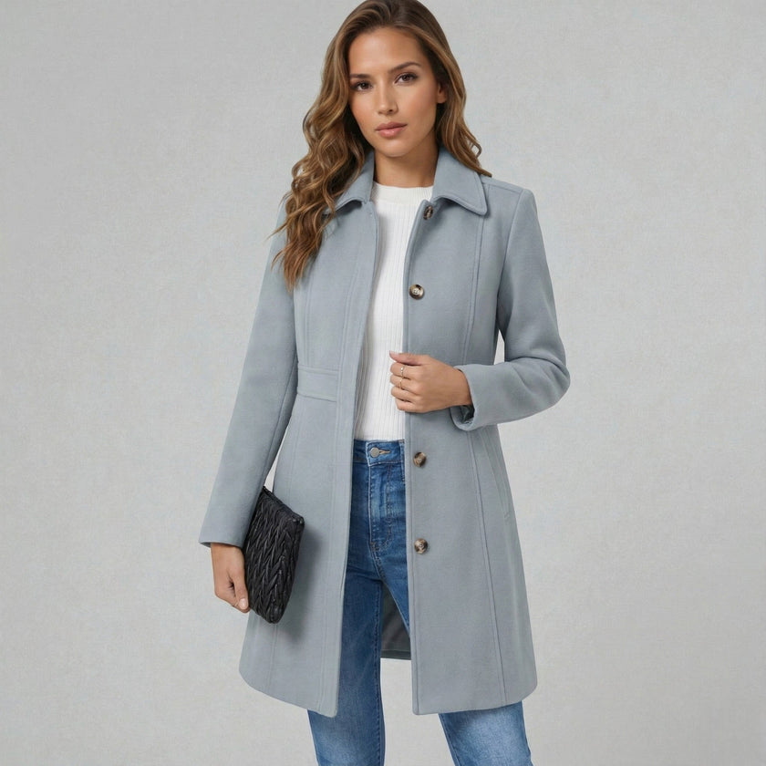 A-Line Coat Women Button Front Classic Collar Winter