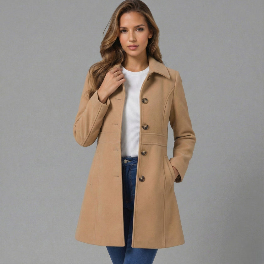 A-Line Coat Women Button Front Classic Collar Winter