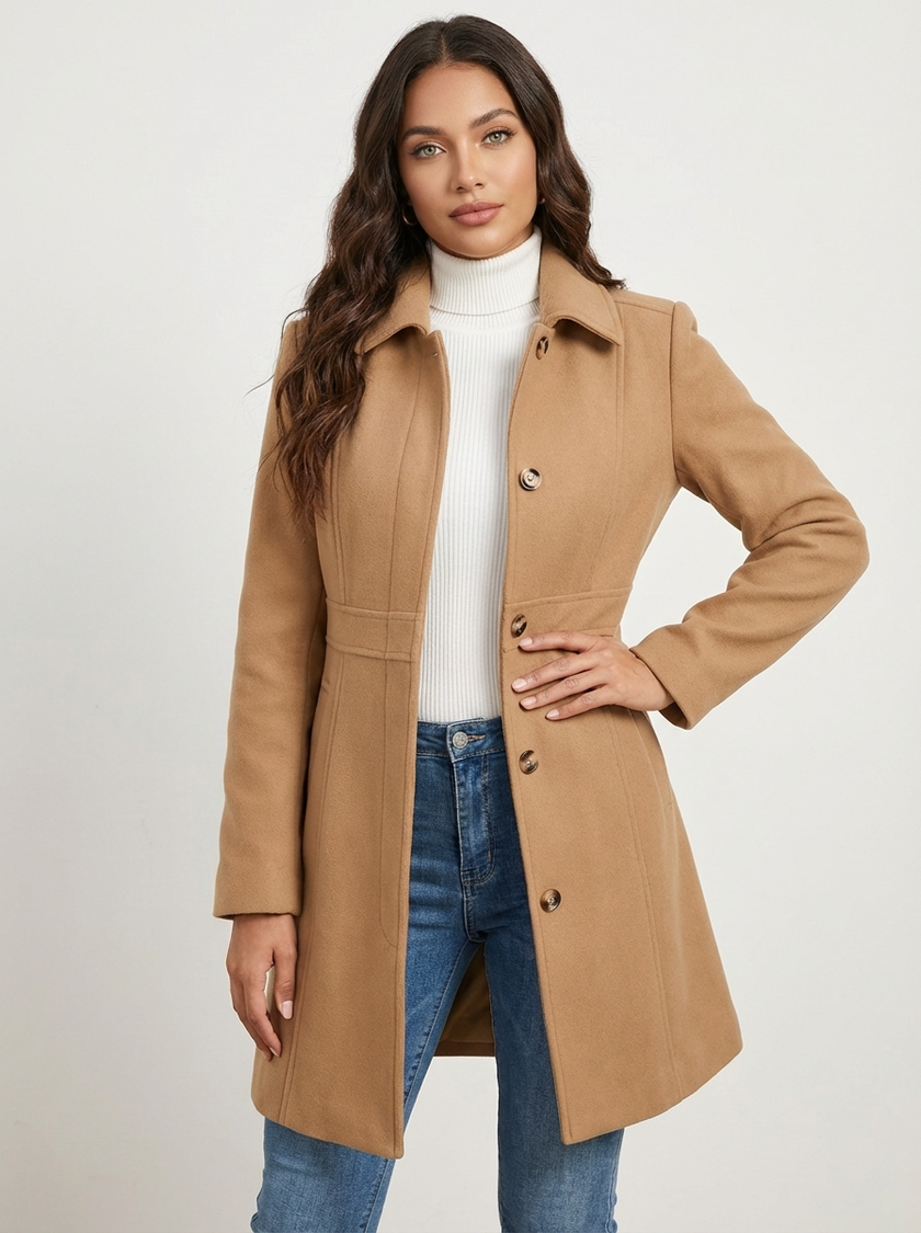 A-Line Coat Women Button Front Classic Collar Winter