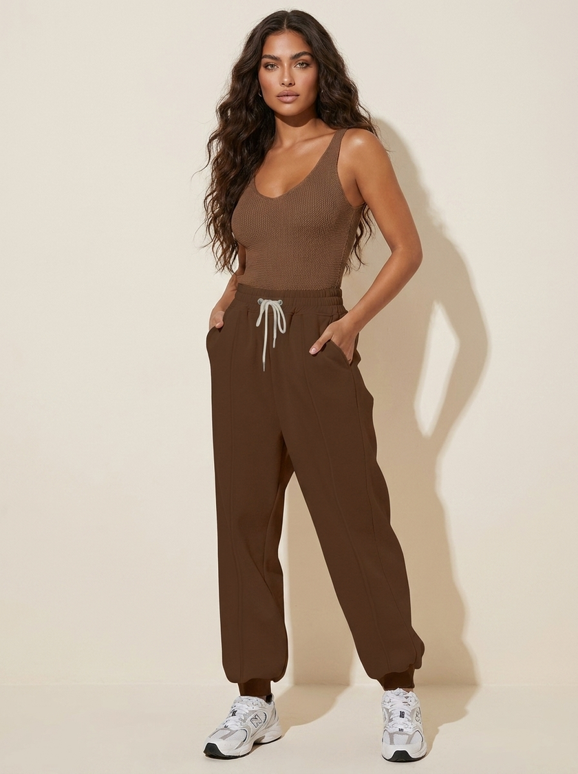 Tapered Trousers Women High Waist Stretch Pockets