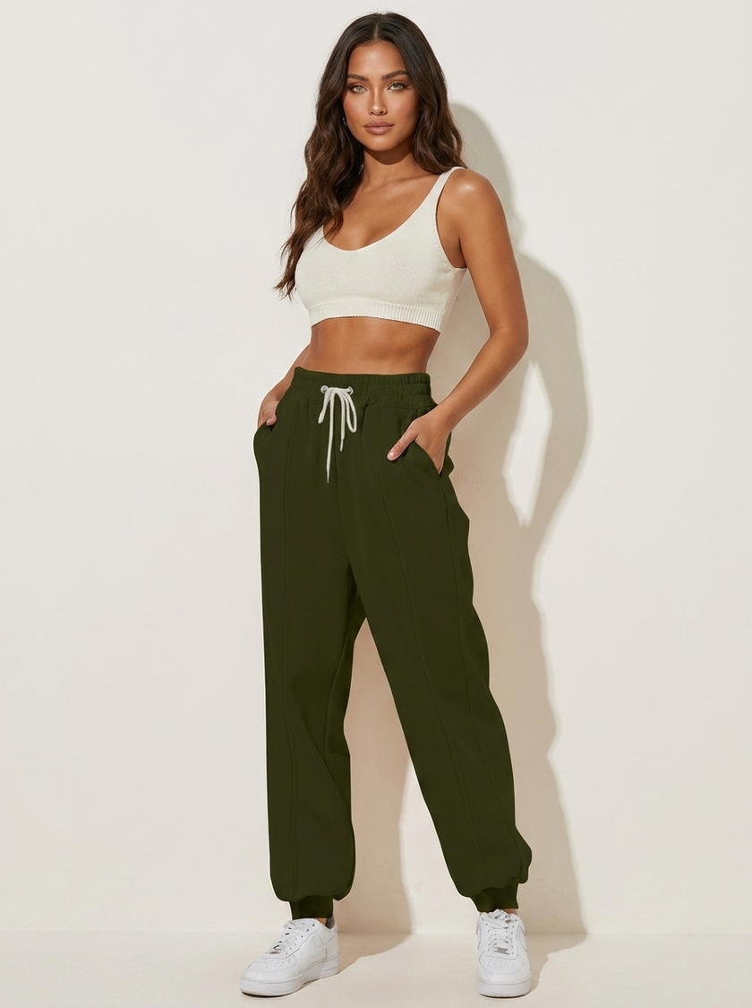 Tapered Trousers Women High Waist Stretch Pockets