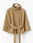 Cape Coat Women High Collar Belted Button Front