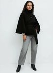 Cape Coat Women High Collar Belted Button Front