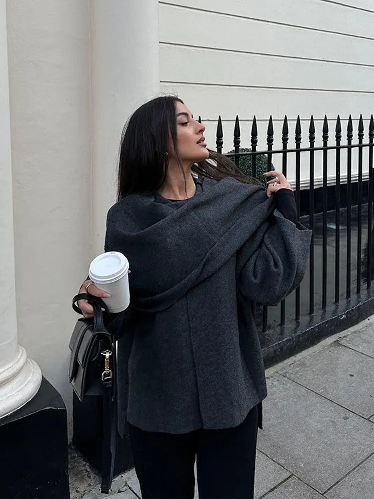 Cape Coat Women Shawl Collar Relaxed Fit Autumn Layering