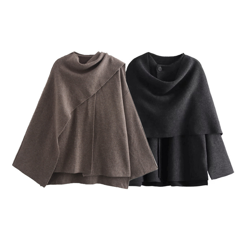 Cape Coat Women Shawl Collar Relaxed Fit Autumn Layering