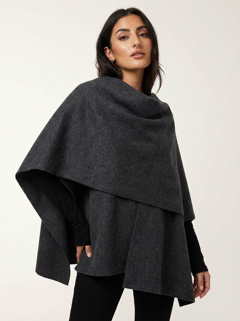 Cape Coat Women Shawl Collar Relaxed Fit Autumn Layering