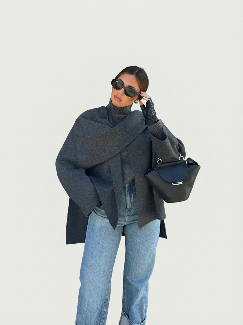 Cape Coat Women Shawl Collar Relaxed Fit Autumn Layering