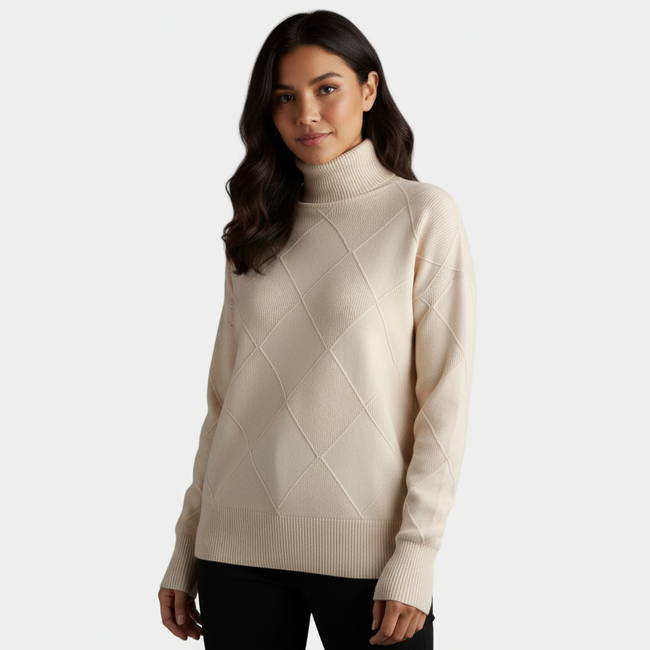 Juliet | Women's Turtleneck Ribbed Sweater with Roll-Neck Knit Geometric Elegant for Winter