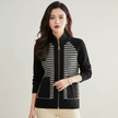 Knit Jacket Women Contrast Pattern Stand Collar Zip Front