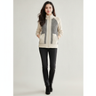 Knit Jacket Women Contrast Pattern Stand Collar Zip Front