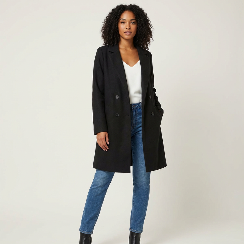 Coat Women Lapel Collar Button Front Lined Classic
