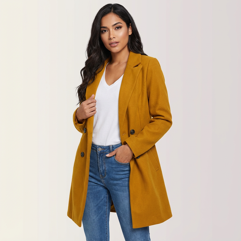 Coat Women Lapel Collar Button Front Lined Classic