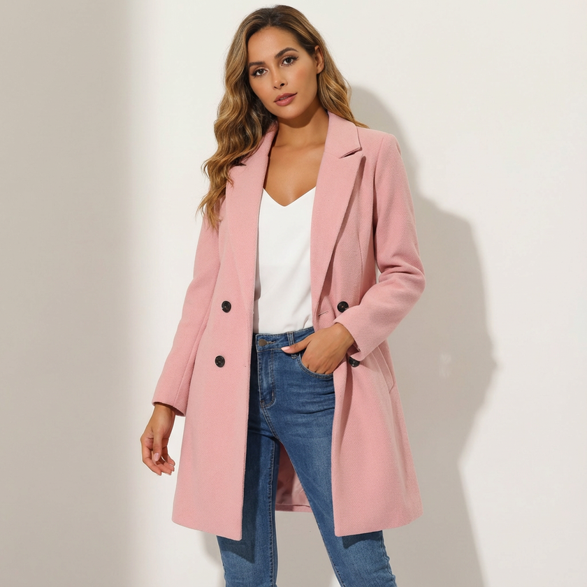 Coat Women Lapel Collar Button Front Lined Classic