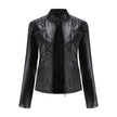 Leather Biker Jacket Women, Fitted with Zip & Quilted Details